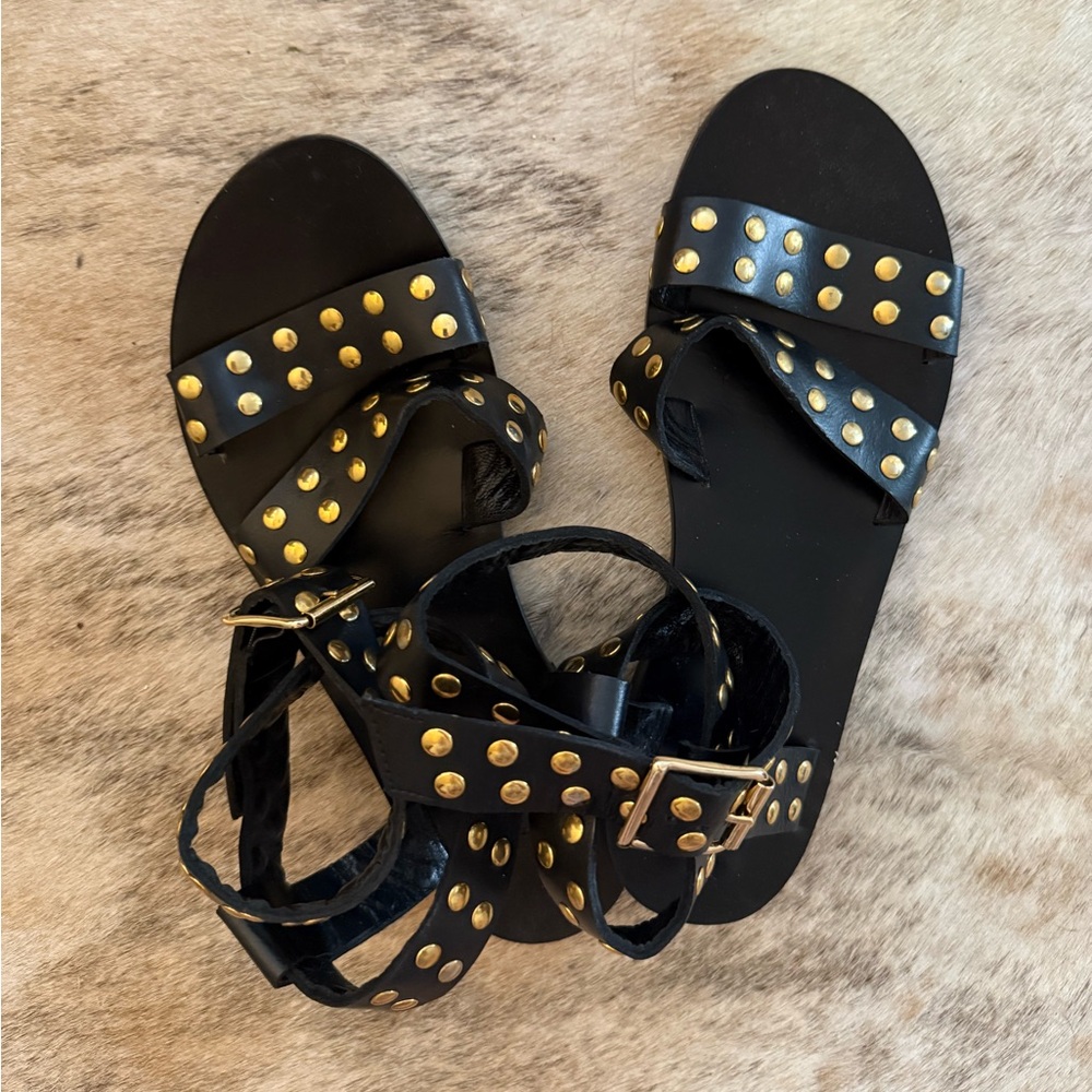 Anine Bing Gia Sandals, gold studded, black leather